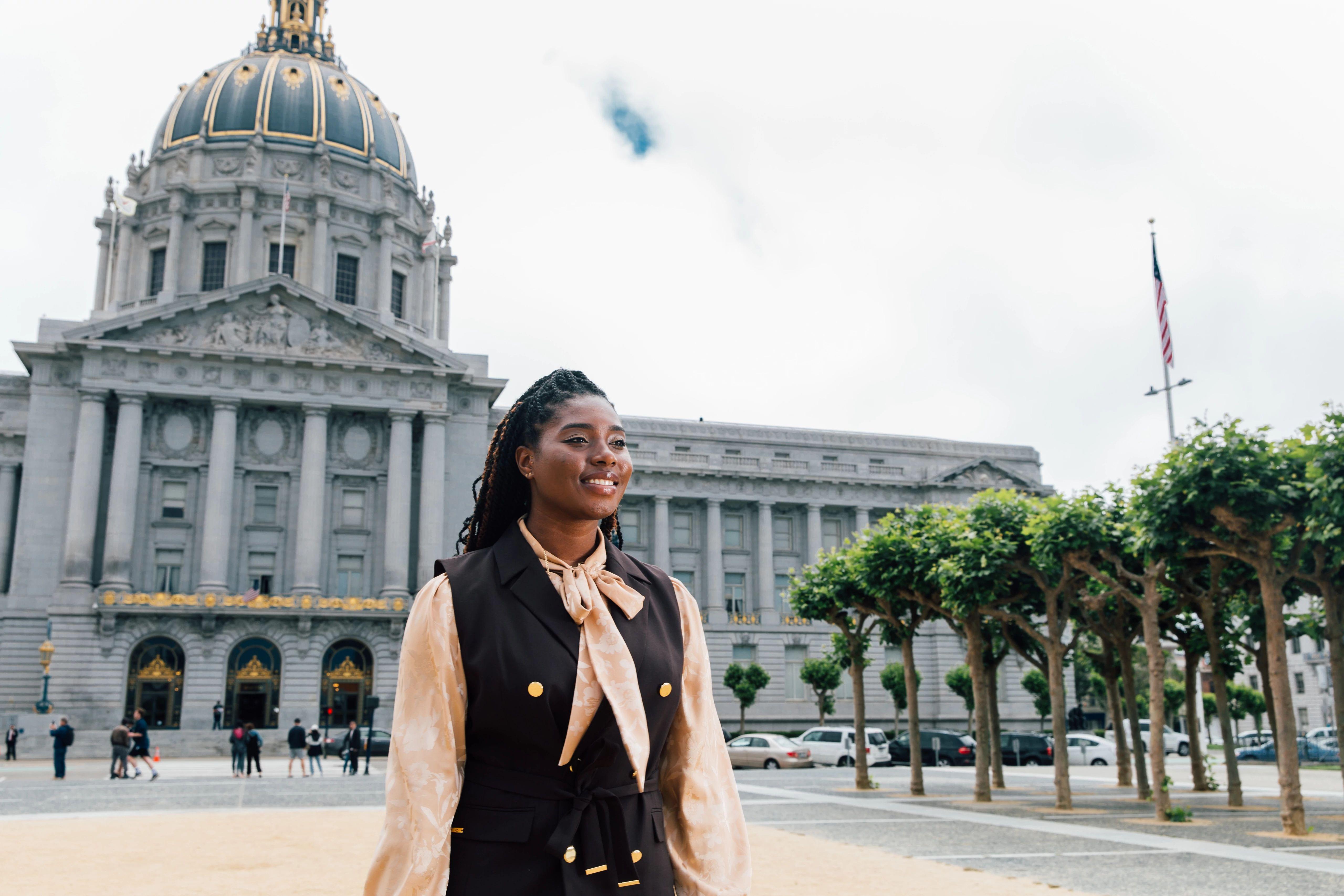 Tatiana Howard in front of San Francisco city hall